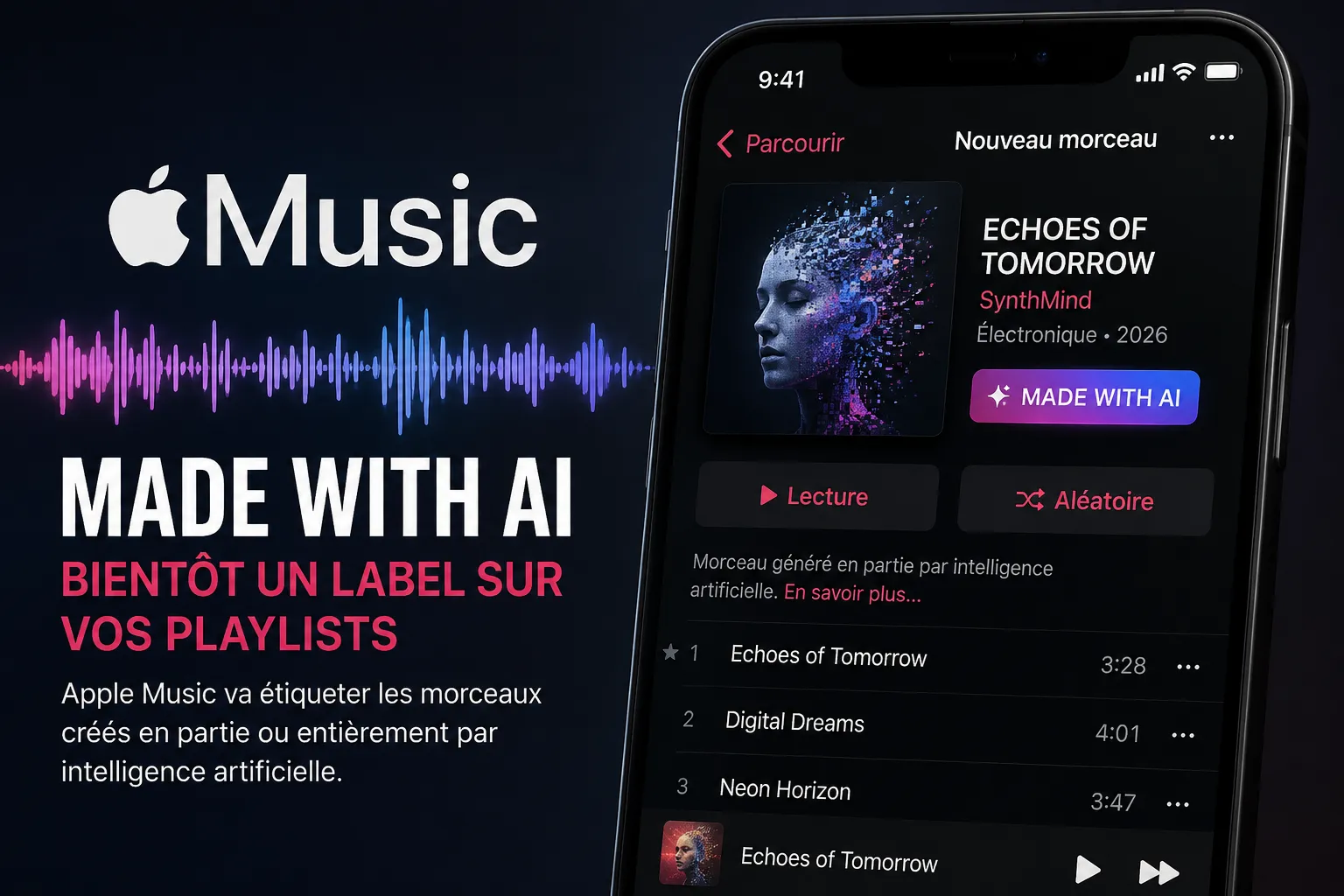 Apple Music va étiqueter les morceaux créés par IA : bientôt un « Made With AI » dans vos playlists