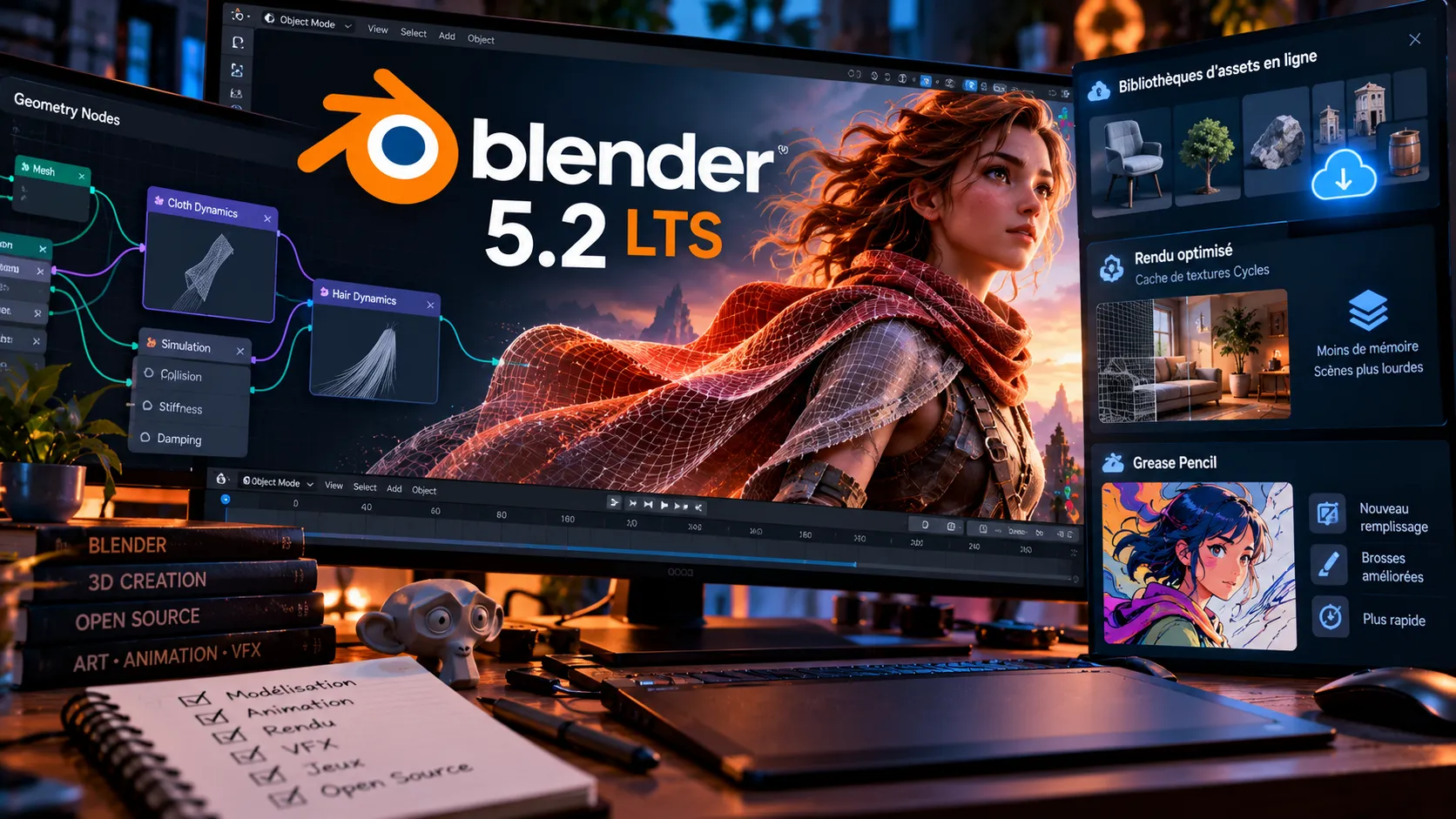Blender 5.2 LTS : la 3D open source transforme Geometry Nodes en moteur physique et met ses assets en ligne