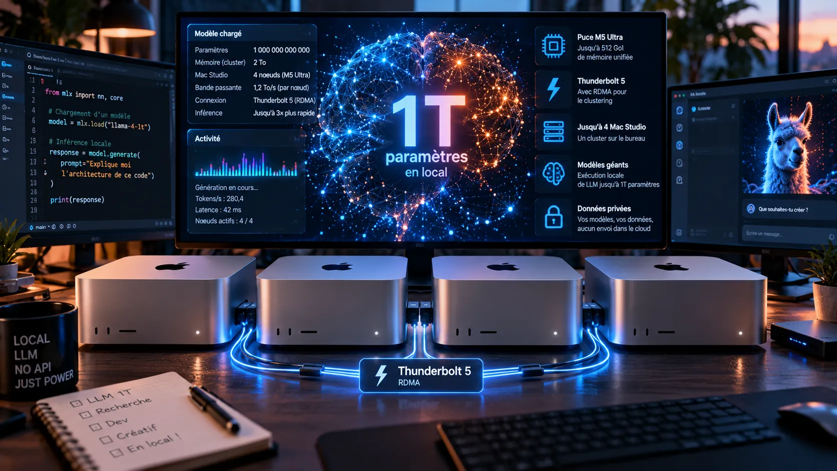 Apple veut transformer le Mac Studio en mini-datacenter IA : quatre machines, Thunderbolt 5 et des modèles géants en local