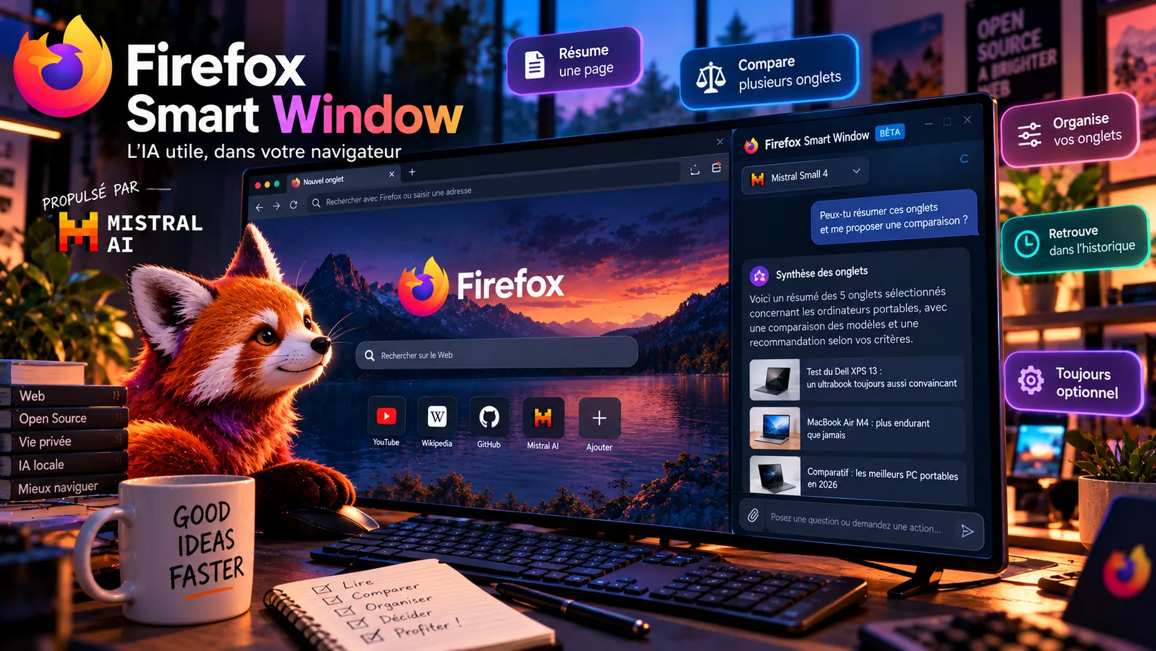 Firefox Smart Window débarque en France : Mistral s’installe dans vos onglets, mais Mozilla veut vous laisser le bouton Off