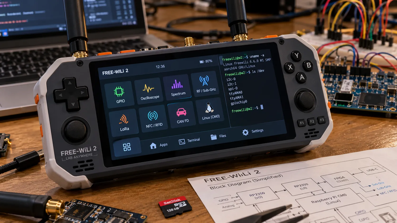 FREE-WILi 2 : un labo d’électronique complet dans la poche, avec Linux, FPGA, LoRa et même du voltage glitching