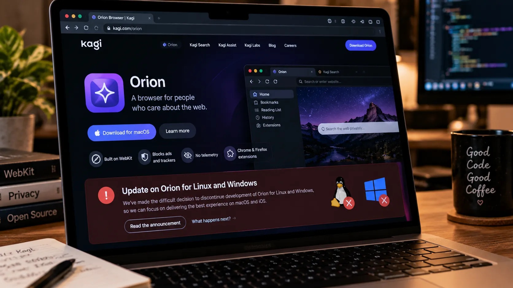 Orion abandonne Linux et Windows : construire un navigateur sans Chromium était visiblement beaucoup trop ambitieux
