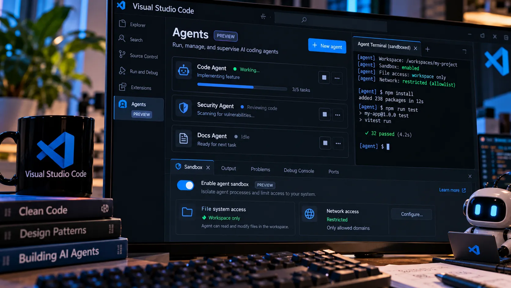 VS Code 1.141 met ses agents IA en cage : le sandbox arrive sur Windows, macOS et Linux