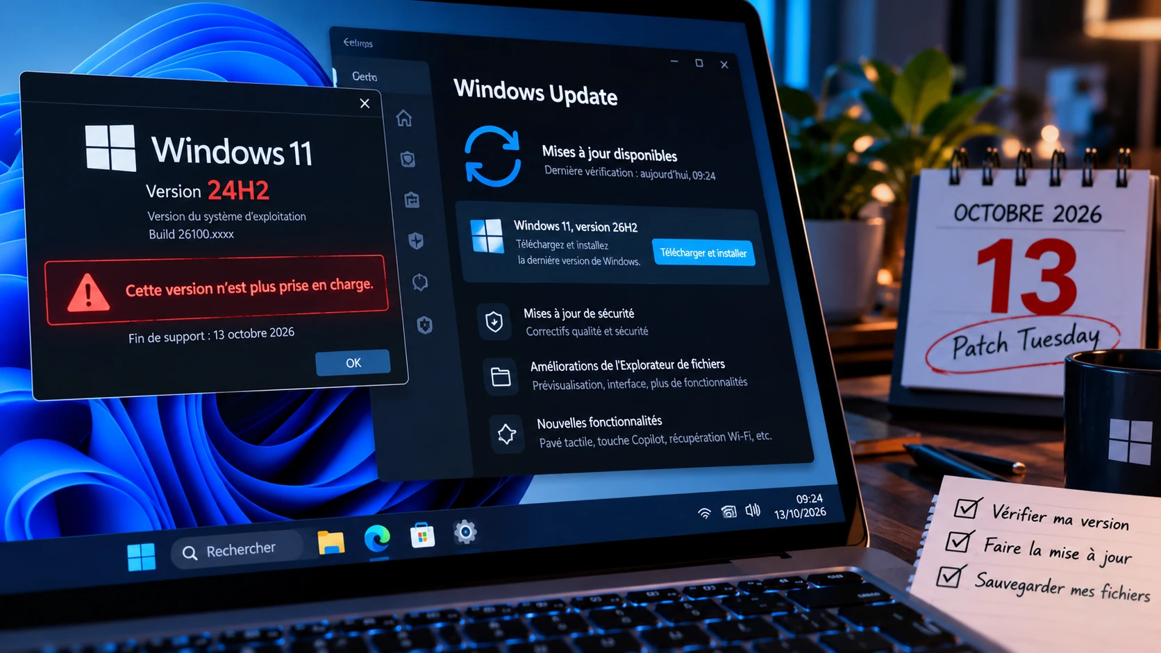 Windows 11 24H2 tire sa révérence aujourd’hui : ce qu’il faut vérifier avant le Patch Tuesday d’octobre