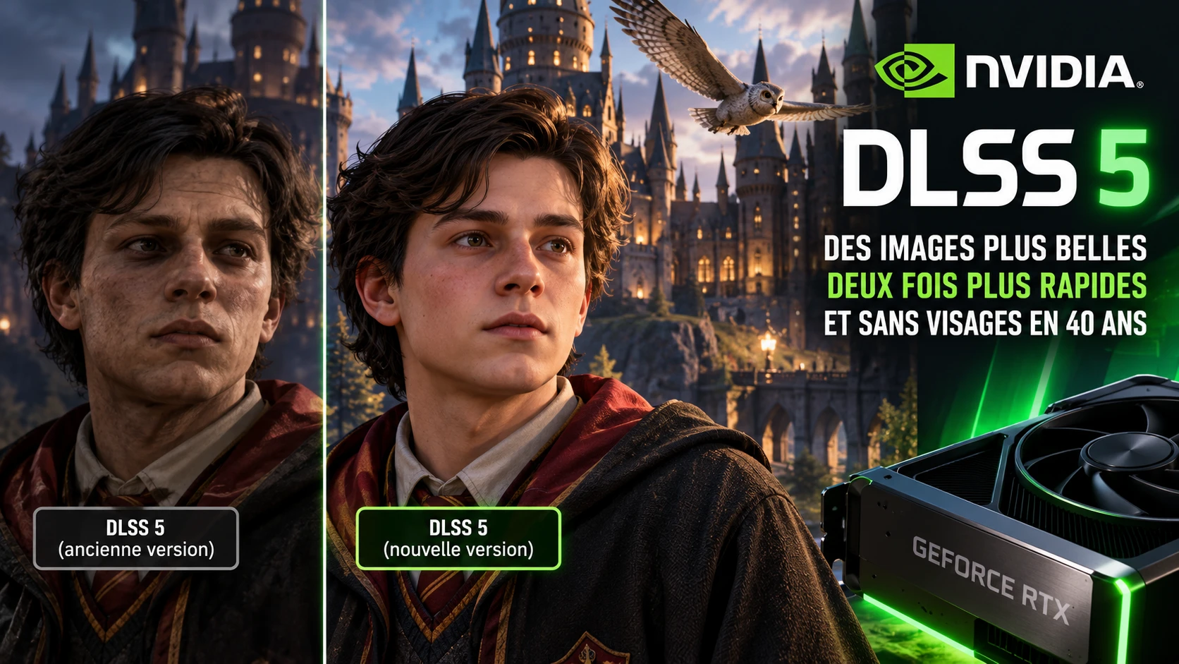 DLSS 5 faisait vieillir les élèves de Hogwarts Legacy : Nvidia calme son IA… et la rend deux fois plus rapide