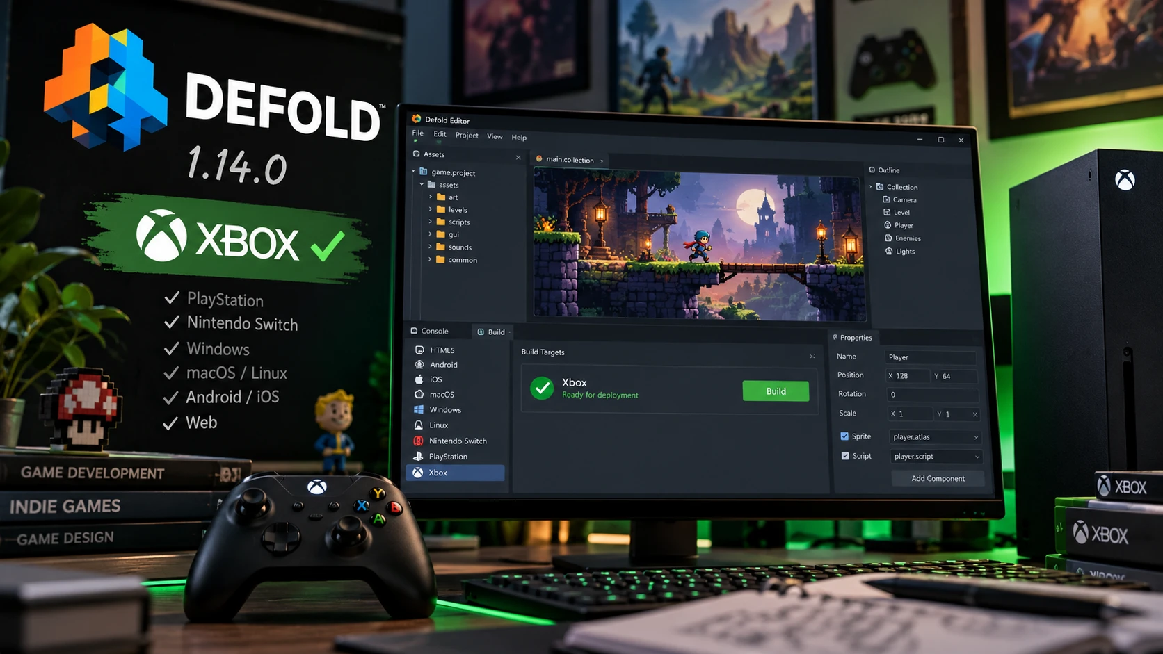 Defold 1.14 ouvre enfin les portes de la Xbox : le petit moteur sans royalties coche désormais les trois consoles