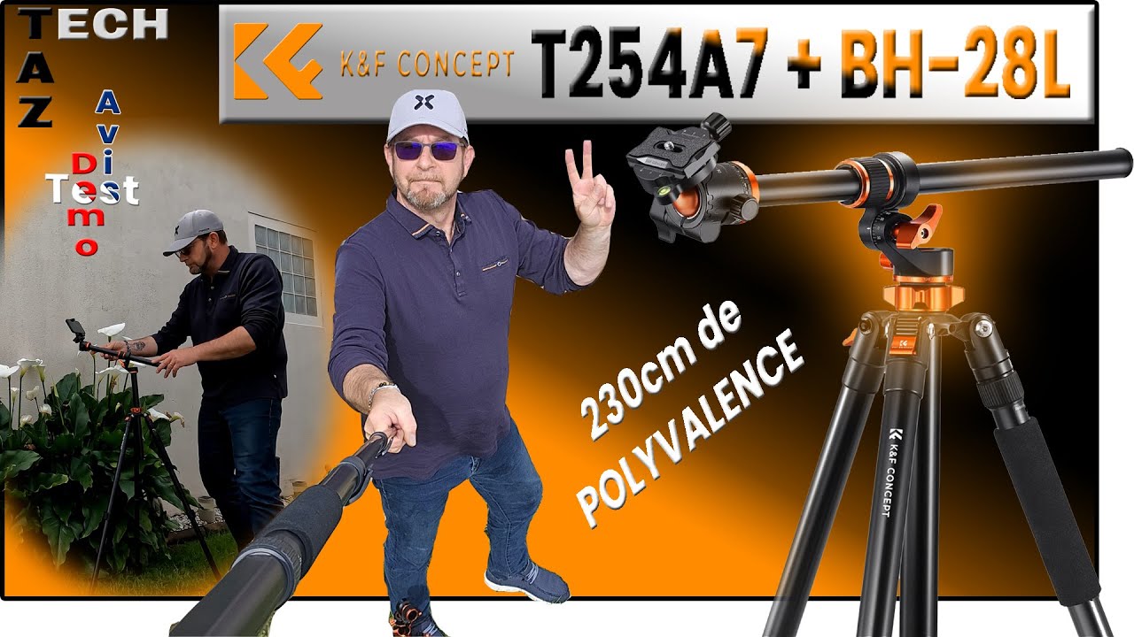 K&F CONCEPT T254A7+BH-28L  Trépied 230cm polyvalent breveté à axe central universel !