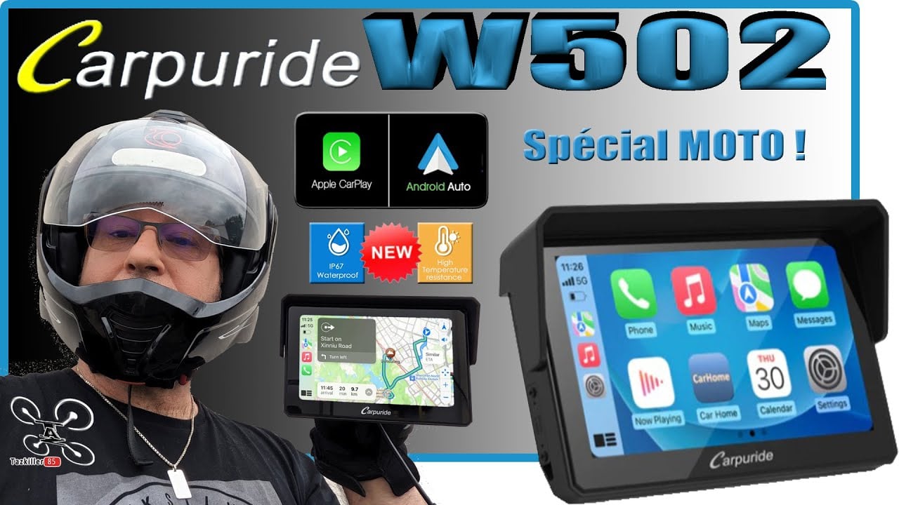 Carpuride W502 Android Auto et Carplay spécial MOTO… Dual Bluetooth IP67 Stéréo !