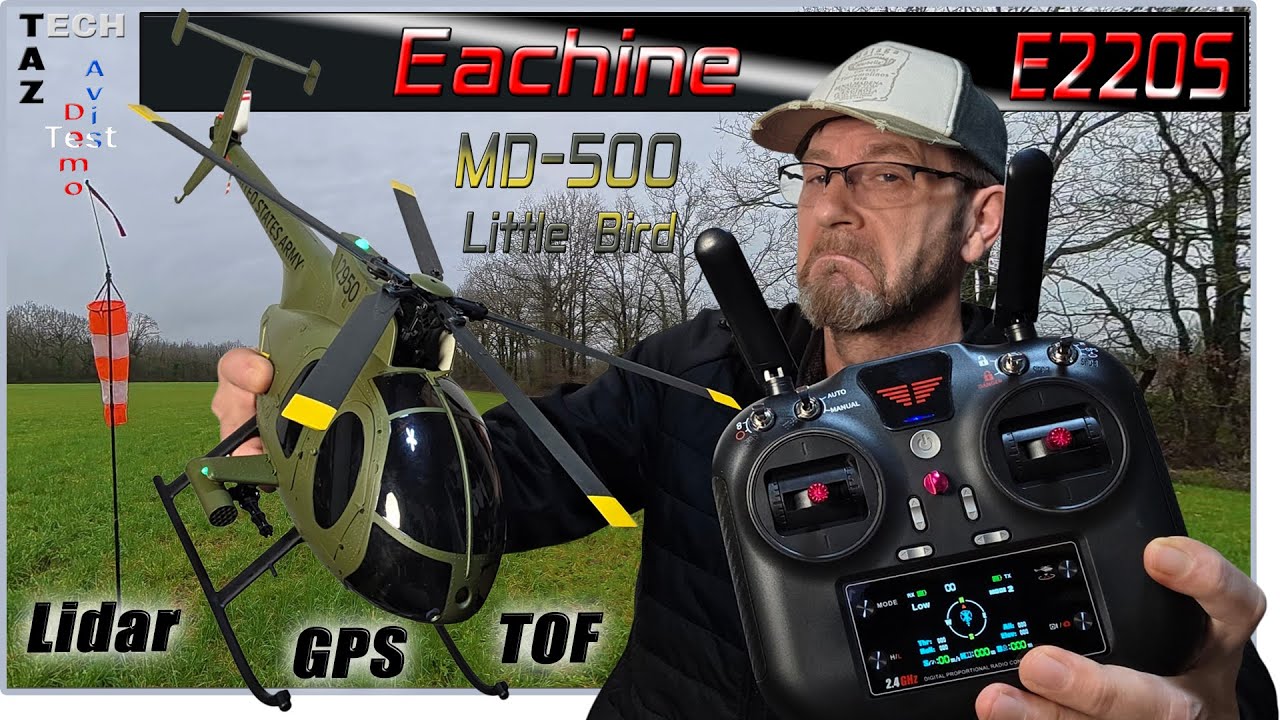 Eachine E220S MD500 Little BIRD Hélicoptère GPS / LIDAR au 1/16 – Test Démo Avis –
